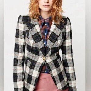 MARC AUREL Ladies plaid blazer 100% wool patch work Blazer Size S